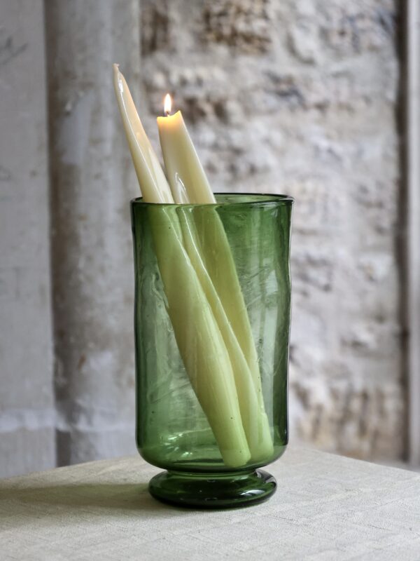 Handmade hurricane vase using recycled glass