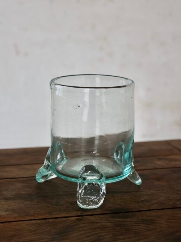 hurricane-vase-with-3-feet-transparent-mouth-blown-recycled-glass