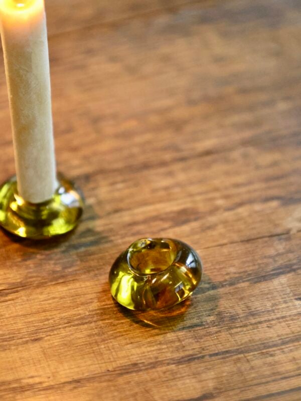 Hand-blown candle ring using recycled glass