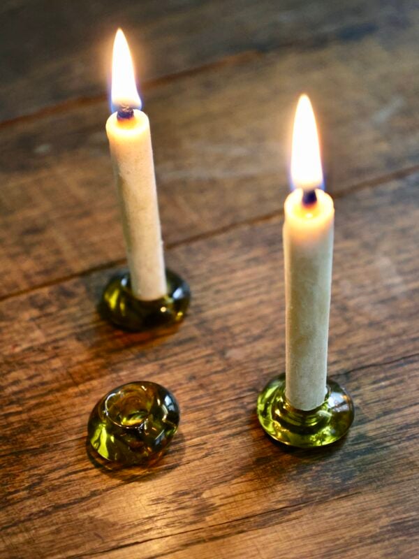 Hand-blown candle ring using recycled glass