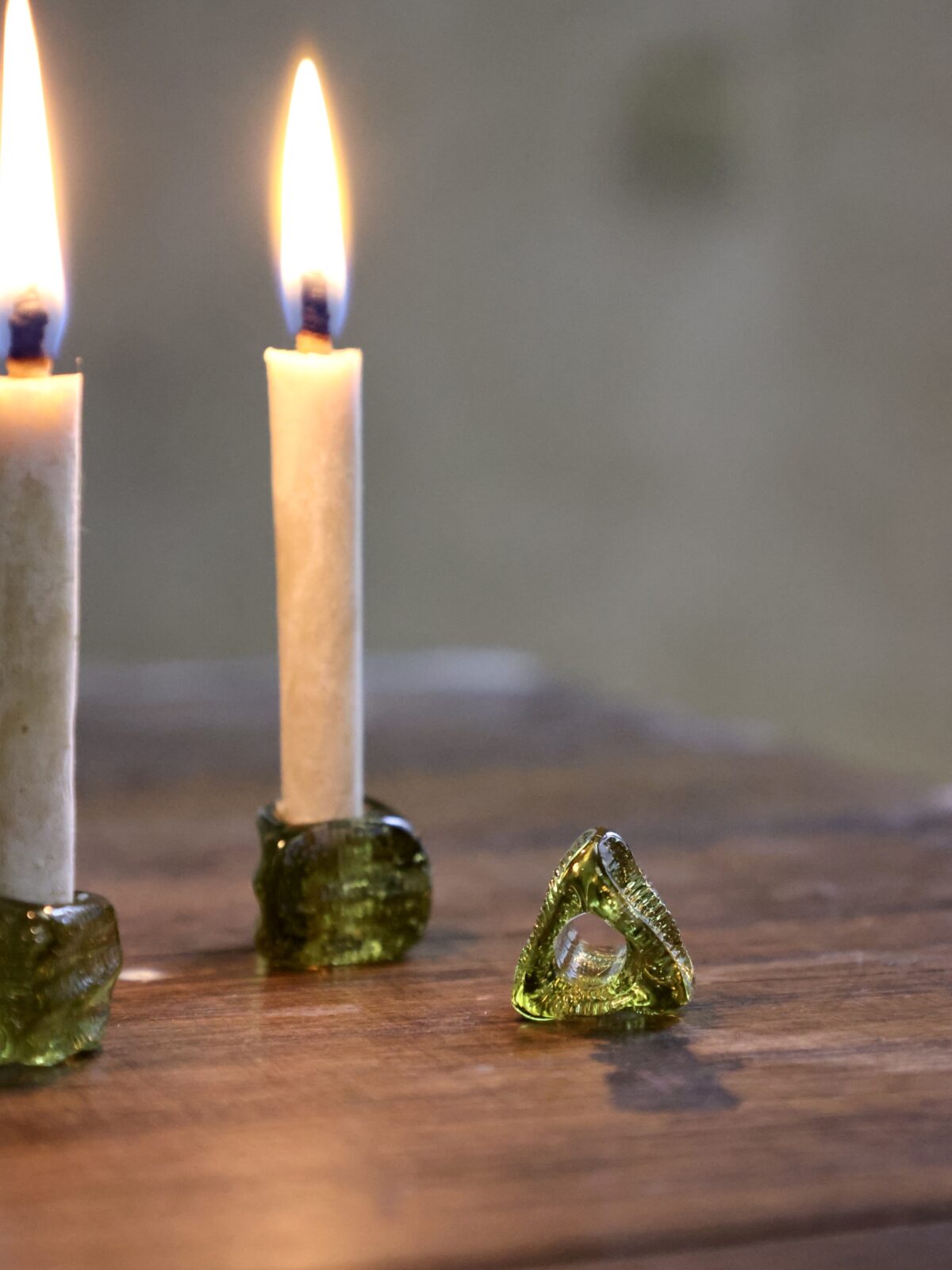 Hand-blown candle ring using recycled glass