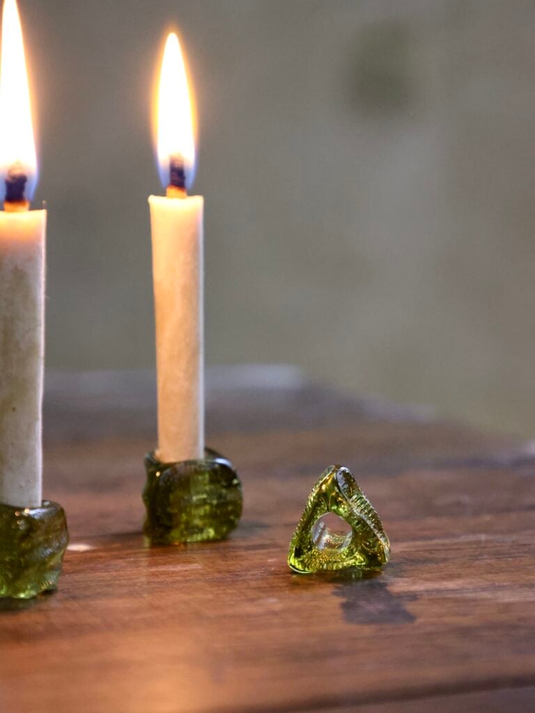 Hand-blown candle ring using recycled glass